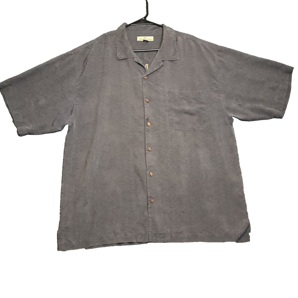 Tommy Bahama Camp Shirt Mens XL Gray Silk Hotel Paradise Suite Dreams Hawaiian